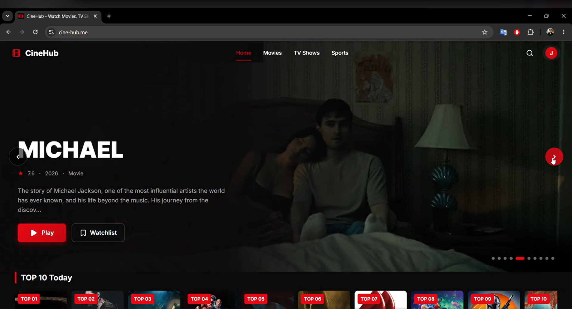 CineHub streaming platform homepage