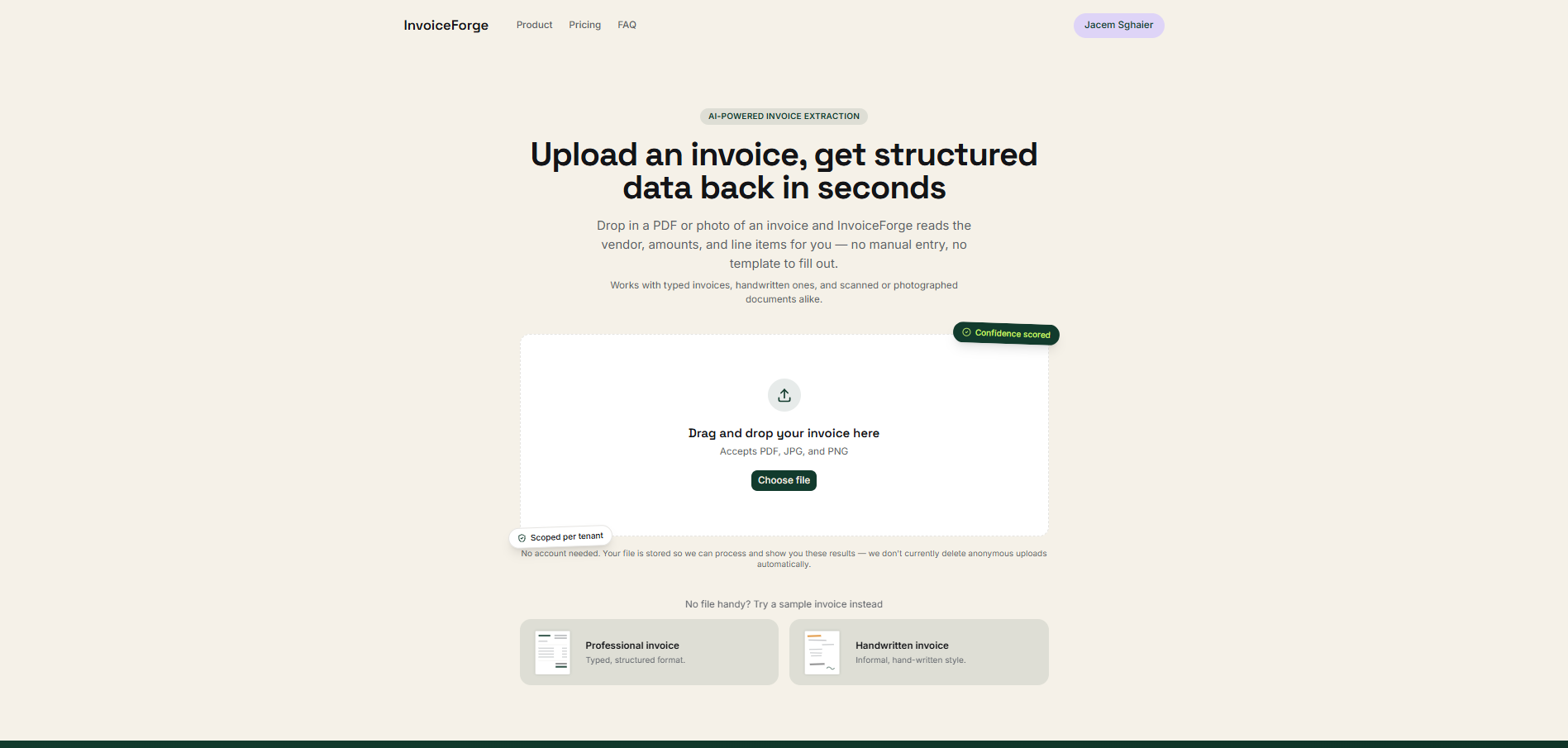 InvoiceForge dashboard — screenshot 1