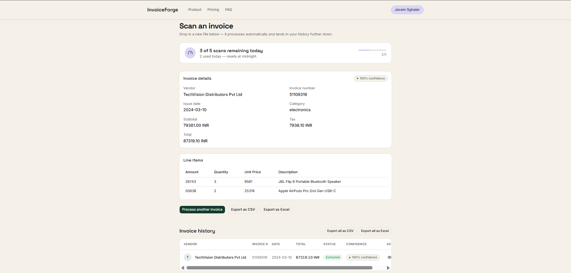 InvoiceForge dashboard — screenshot 2