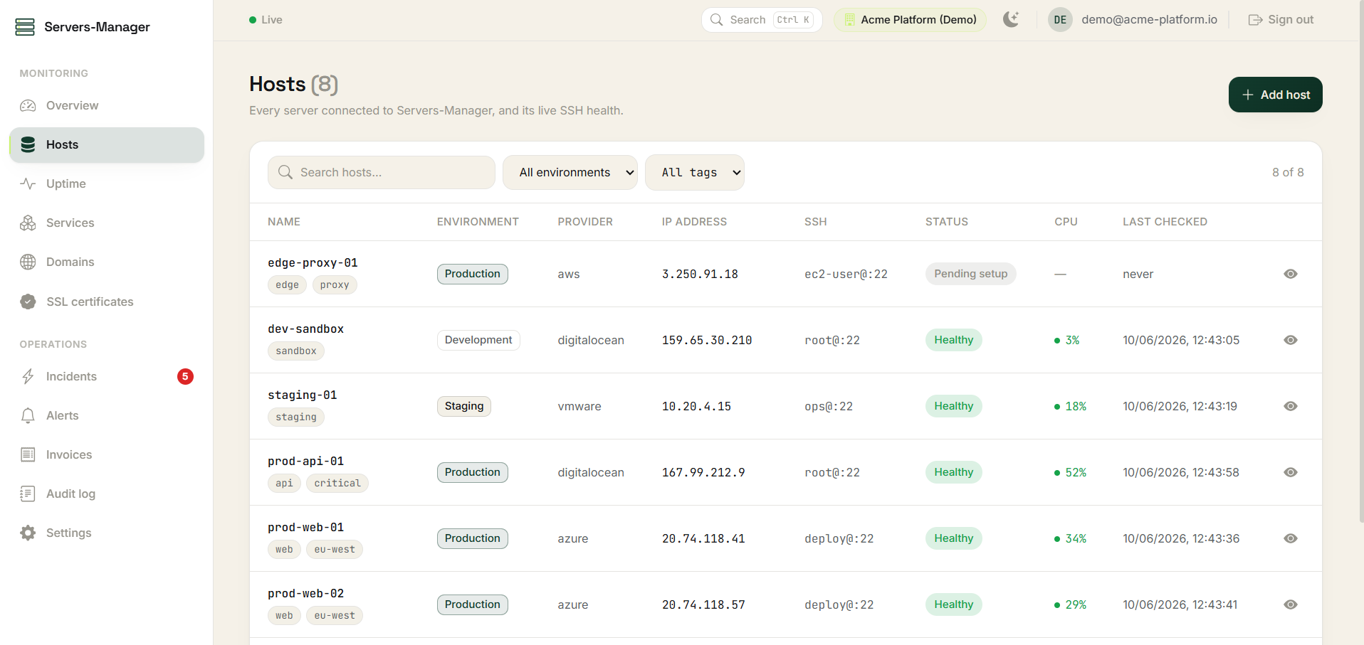 Servers-Manager overview dashboard — screenshot 2