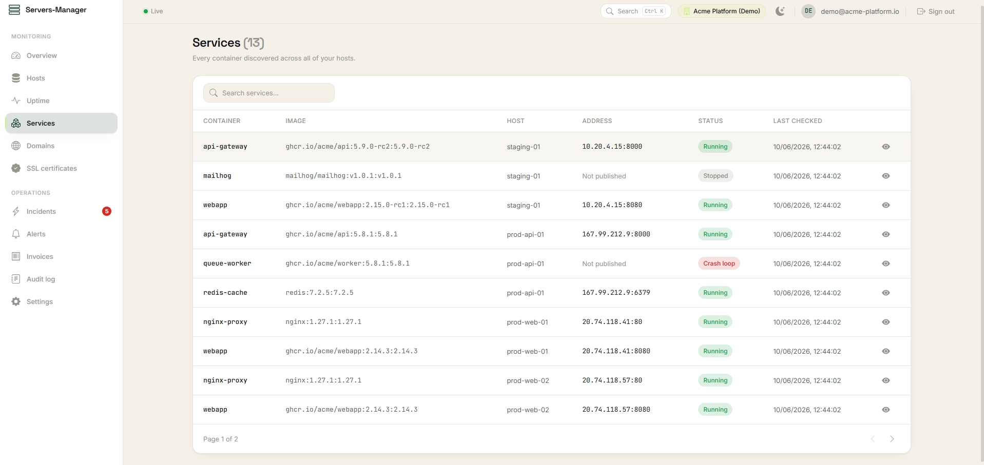 Servers-Manager overview dashboard — screenshot 3