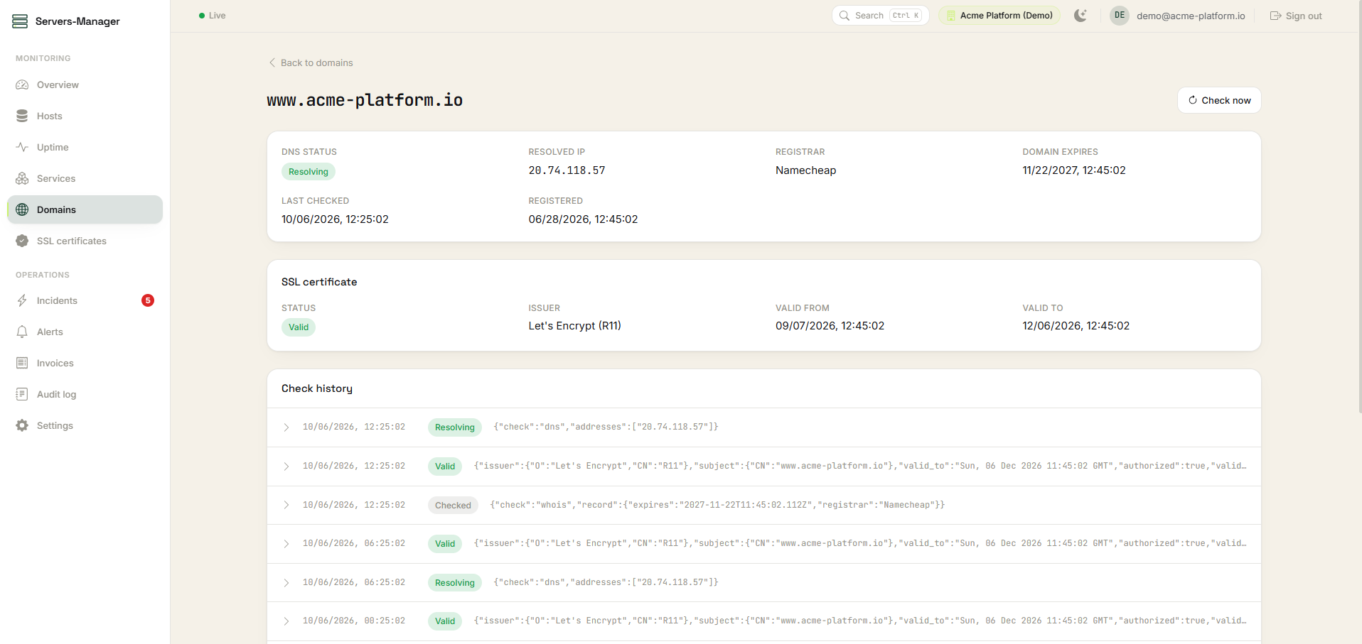 Servers-Manager overview dashboard — screenshot 4