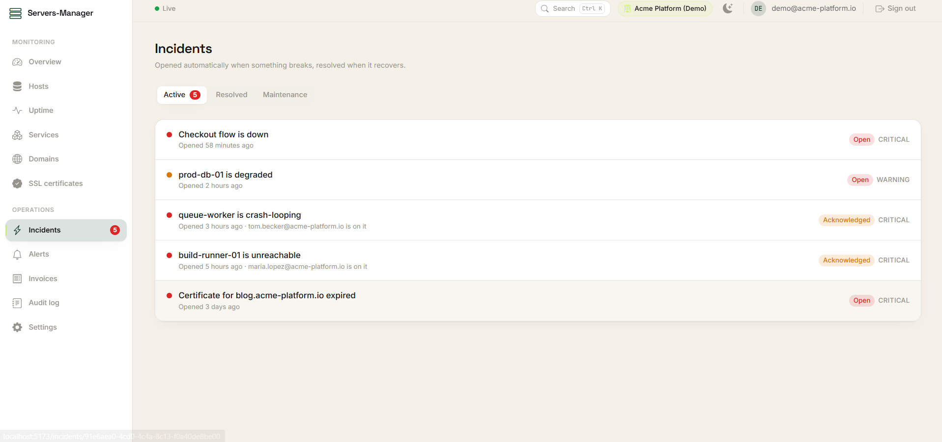 Servers-Manager overview dashboard — screenshot 5