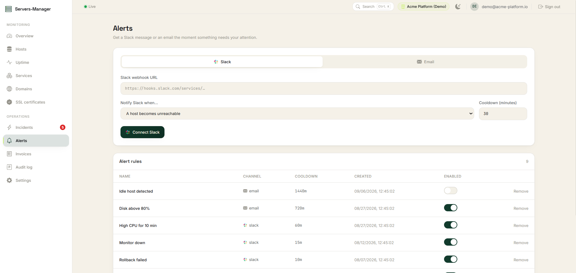 Servers-Manager overview dashboard — screenshot 6
