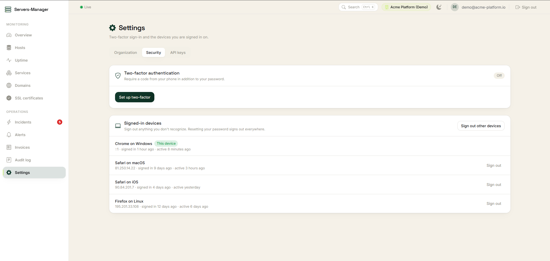 Servers-Manager overview dashboard — screenshot 8