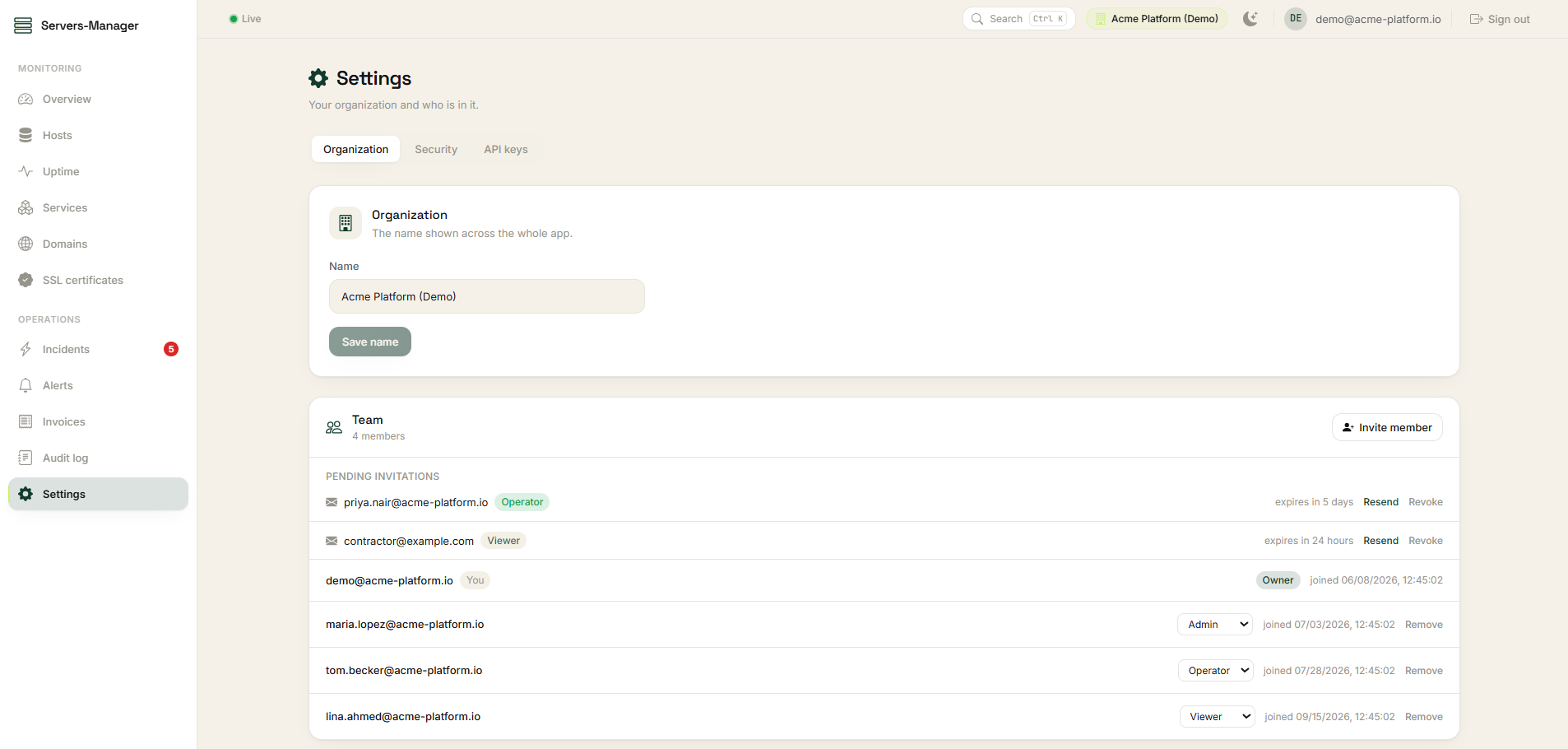 Servers-Manager overview dashboard — screenshot 9